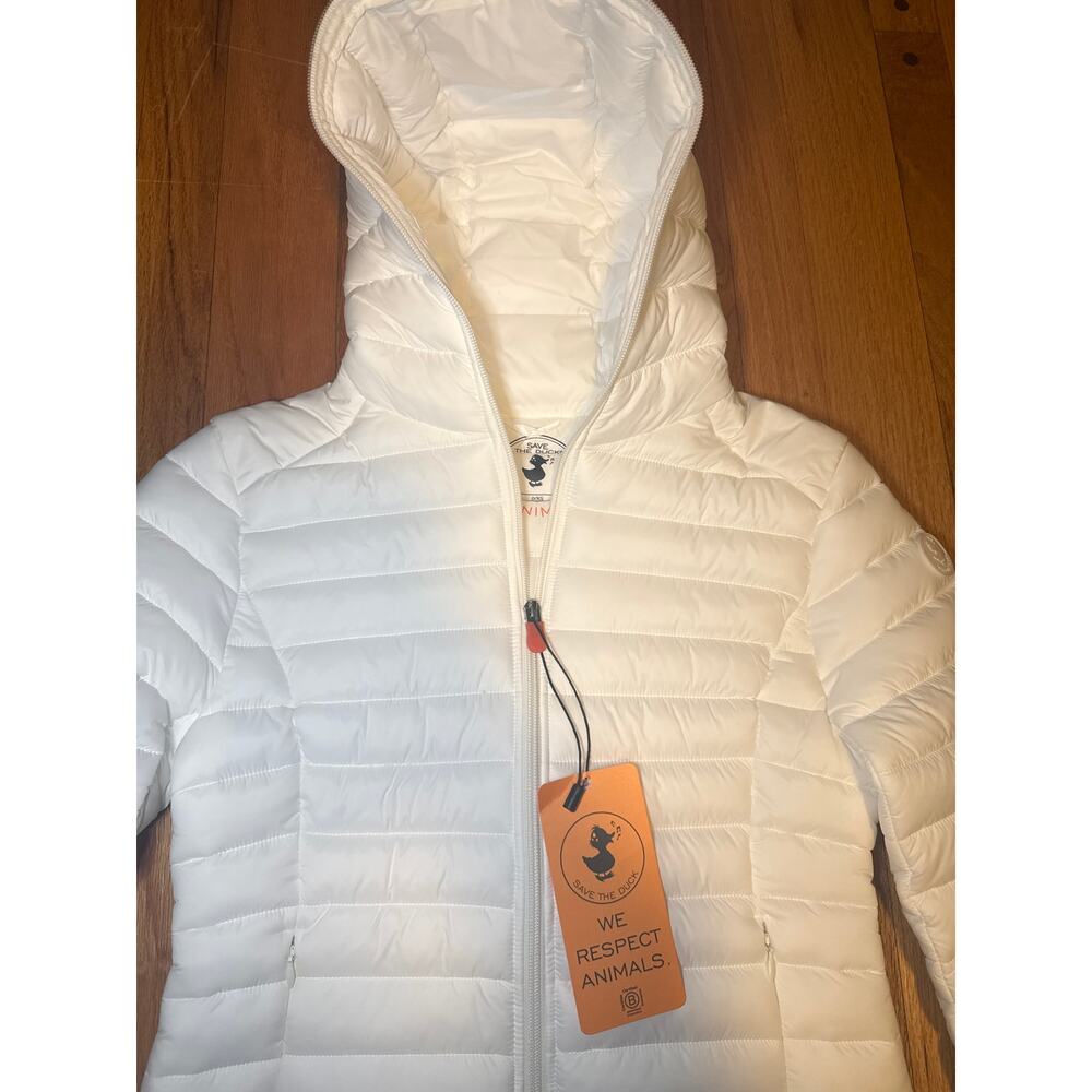 NEW Save The Duck Daisy Hooded Puffer White Jacket Women’s Sz 0 / XS - Picture 2 of 14